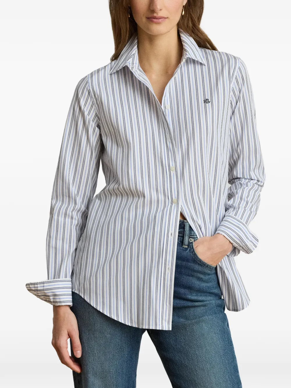 Lauren Ralph Lauren Broadcloth gestreept katoenen overhemd Blauw