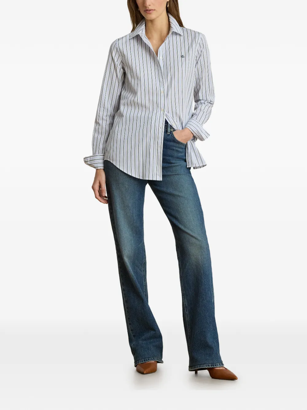 Lauren Ralph Lauren Broadcloth gestreept katoenen overhemd Blauw