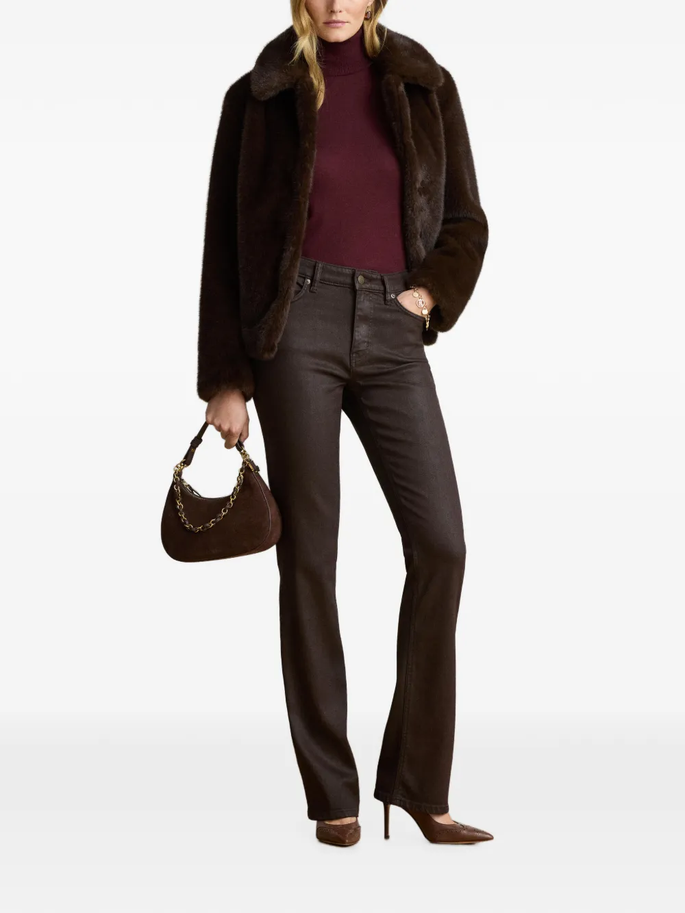 Lauren Ralph Lauren Geribbelde top met col en logo-plakkaat Rood