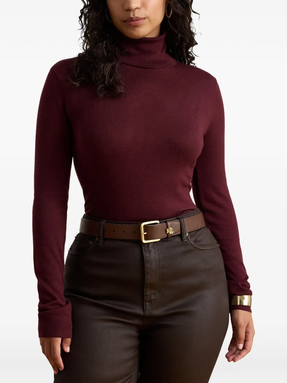 Lauren Ralph Lauren Geribbelde top met col en logo-plakkaat Rood
