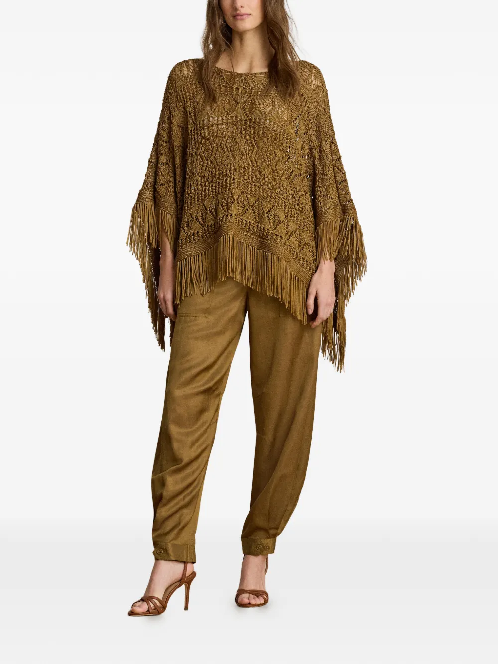 Lauren Ralph Lauren Poncho met franje afwerking Bruin