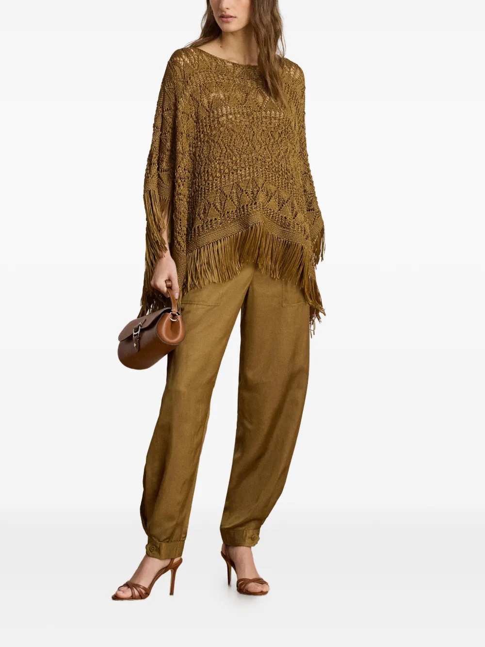 Lauren Ralph Lauren Poncho met franje afwerking Bruin