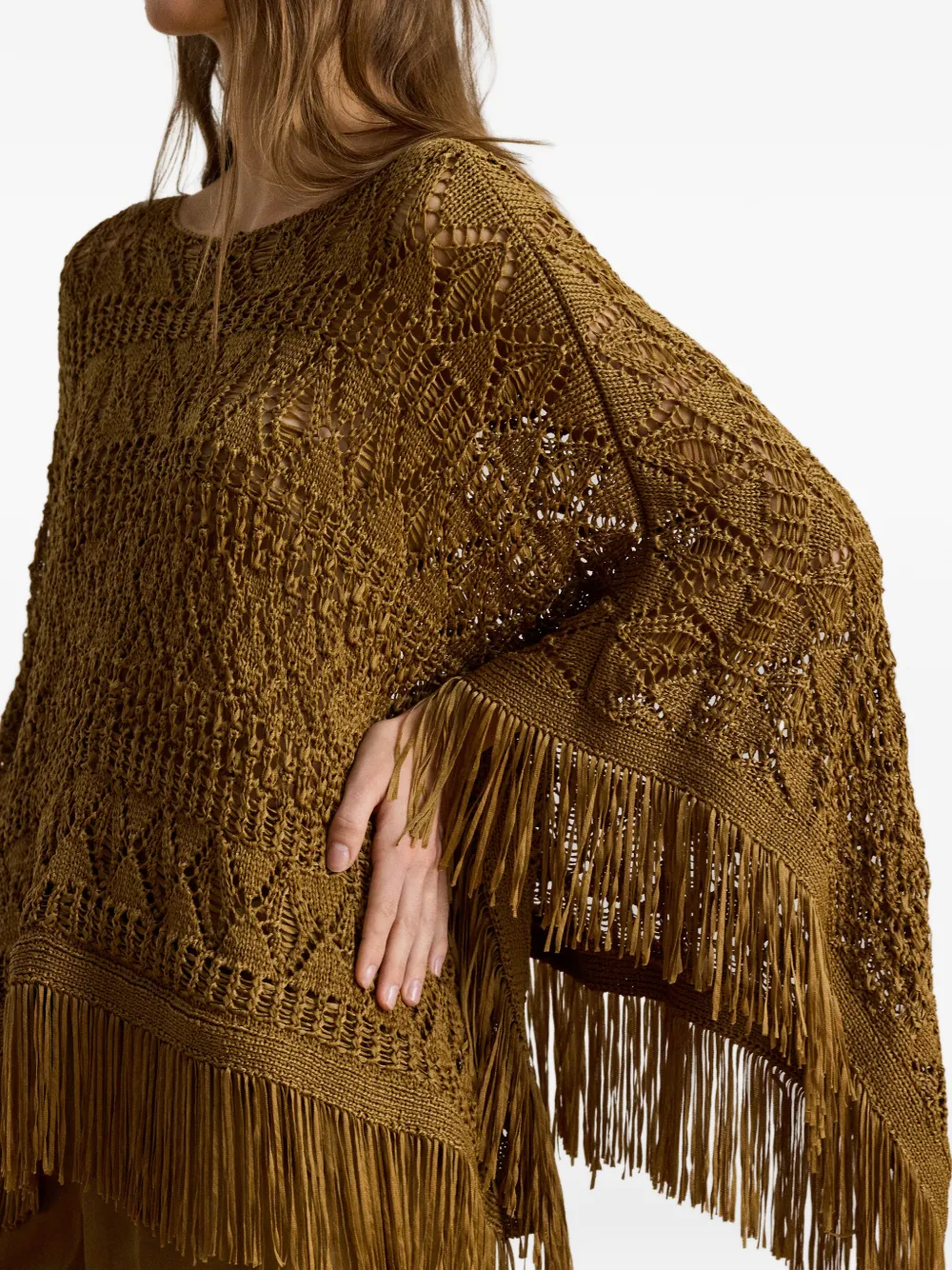 Lauren Ralph Lauren Poncho met franje afwerking Bruin