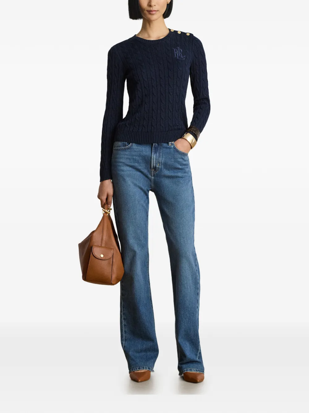 Lauren Ralph Lauren Kabelgebreide trui met knopen afwerking Blauw