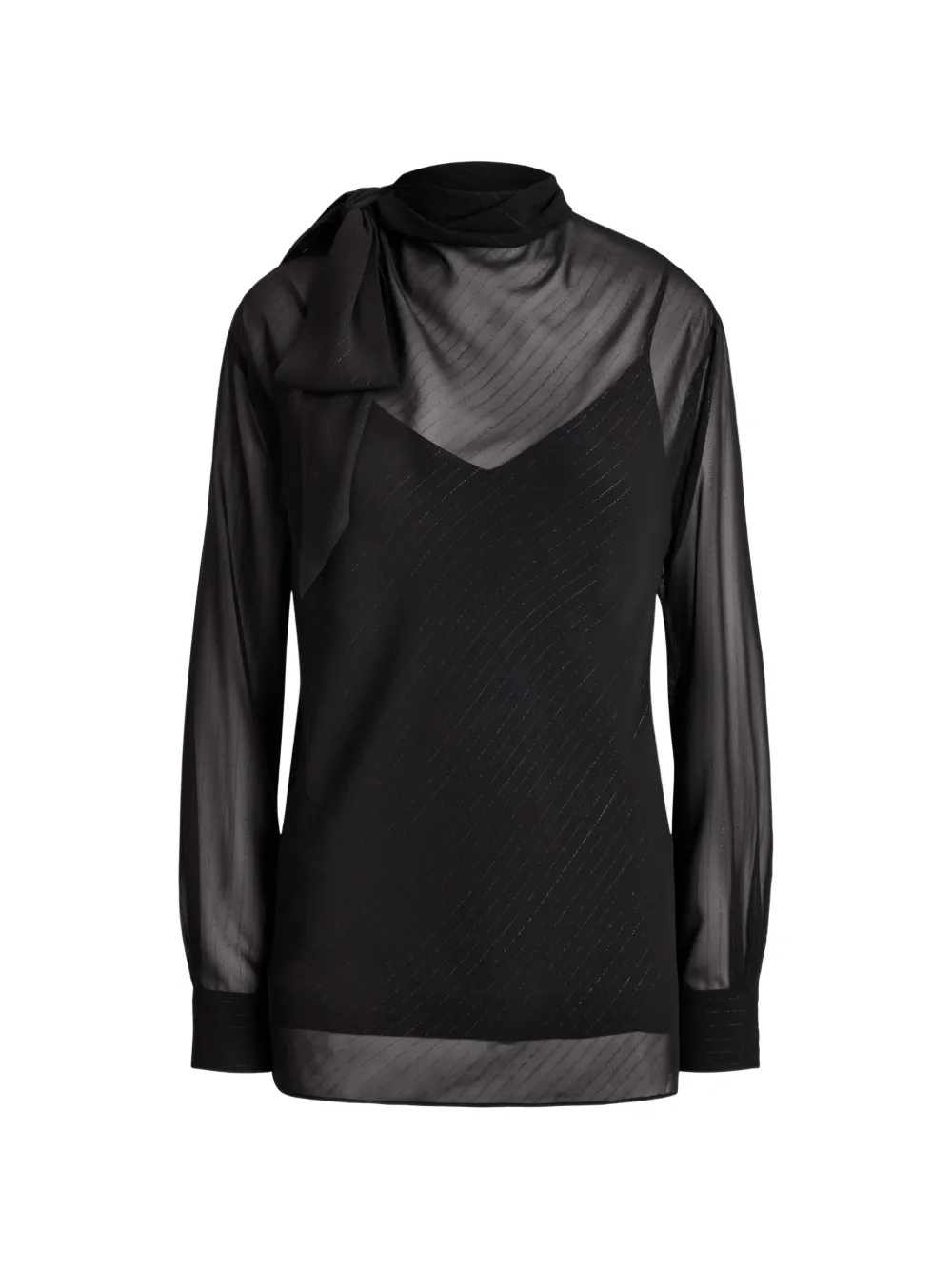 Lauren Ralph Lauren Blusa semi trasparente gessata - Nero
