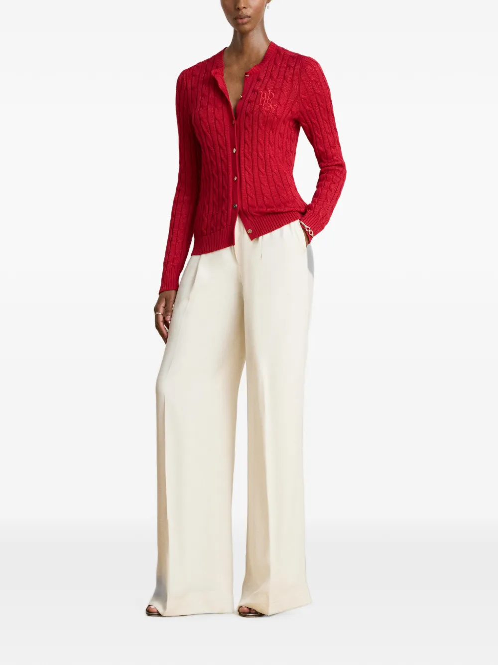 Lauren Ralph Lauren Kabelgebreid vest met geborduurd logo Rood
