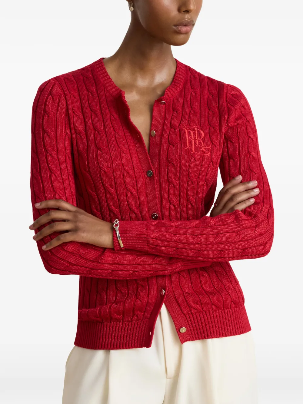 Lauren Ralph Lauren Kabelgebreid vest met geborduurd logo Rood