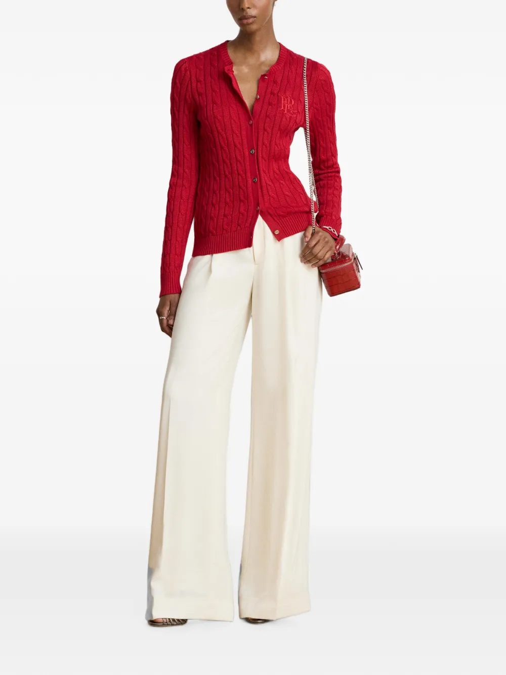 Lauren Ralph Lauren Kabelgebreid vest met geborduurd logo Rood