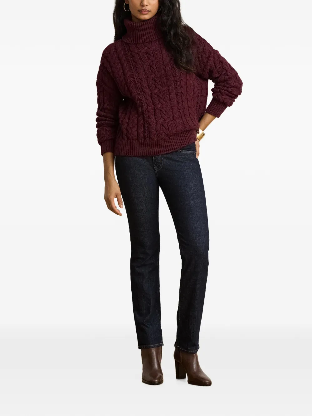 Lauren Ralph Lauren Kabelgebreide trui met lange mouwen Rood