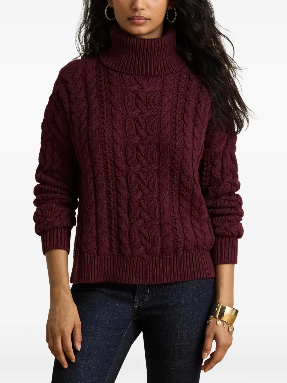 Lauren Ralph Lauren Kabelgebreide trui met lange mouwen Rood