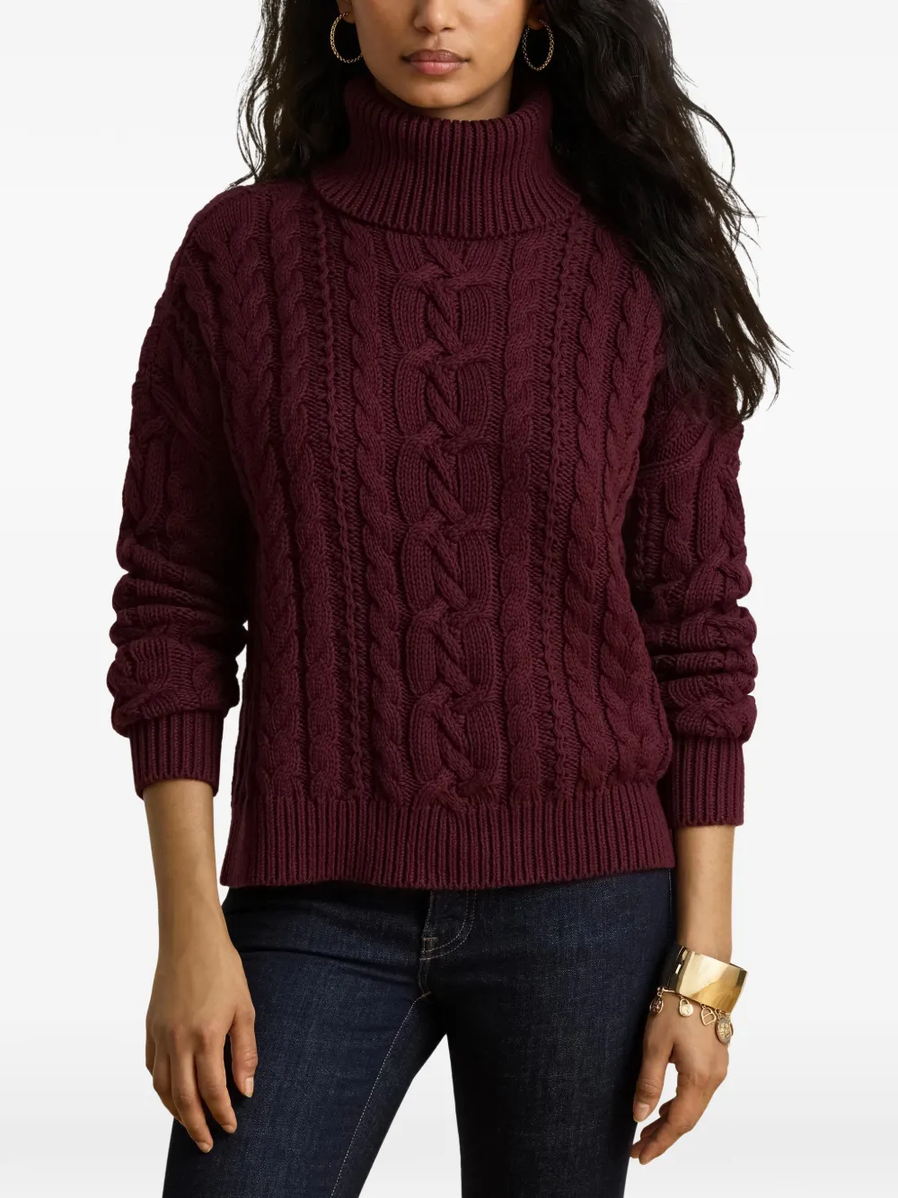 Lauren Ralph Lauren Kabelgebreide trui met lange mouwen Rood