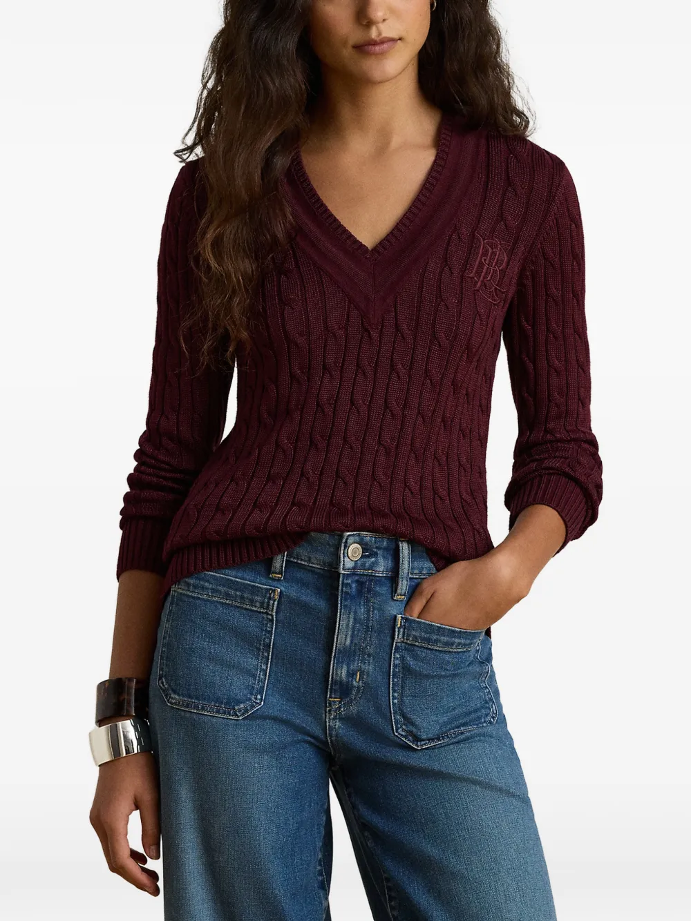 Lauren Ralph Lauren Kabelgebreide trui met geborduurd monogram Rood