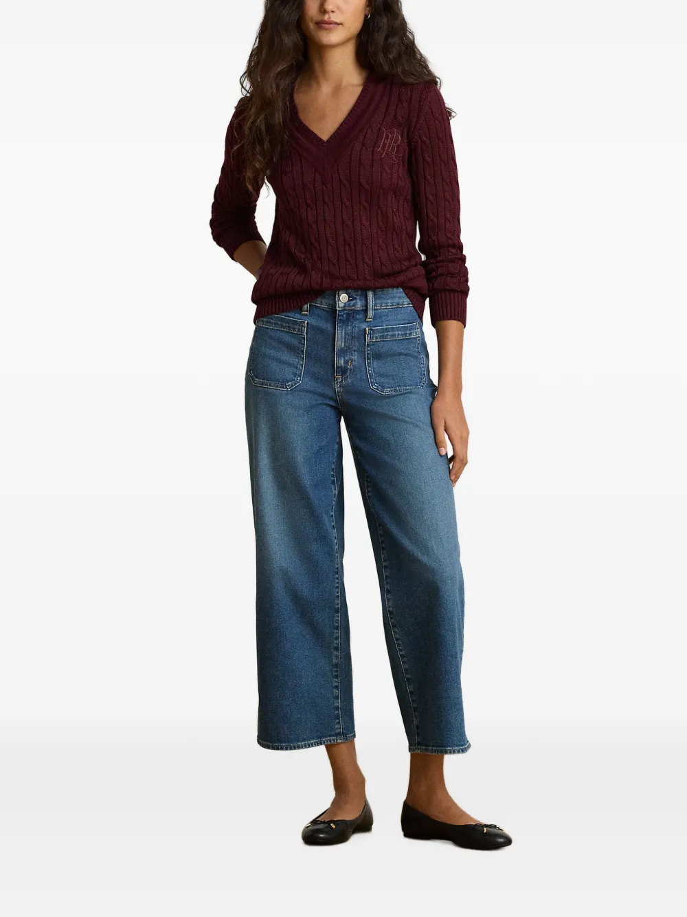 Lauren Ralph Lauren Kabelgebreide trui met geborduurd monogram Rood