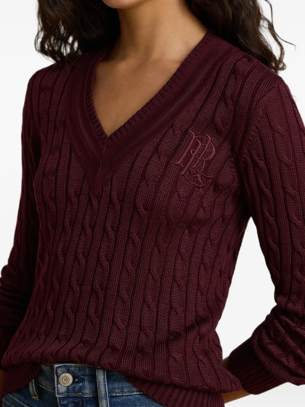 Lauren Ralph Lauren Kabelgebreide trui met geborduurd monogram Rood