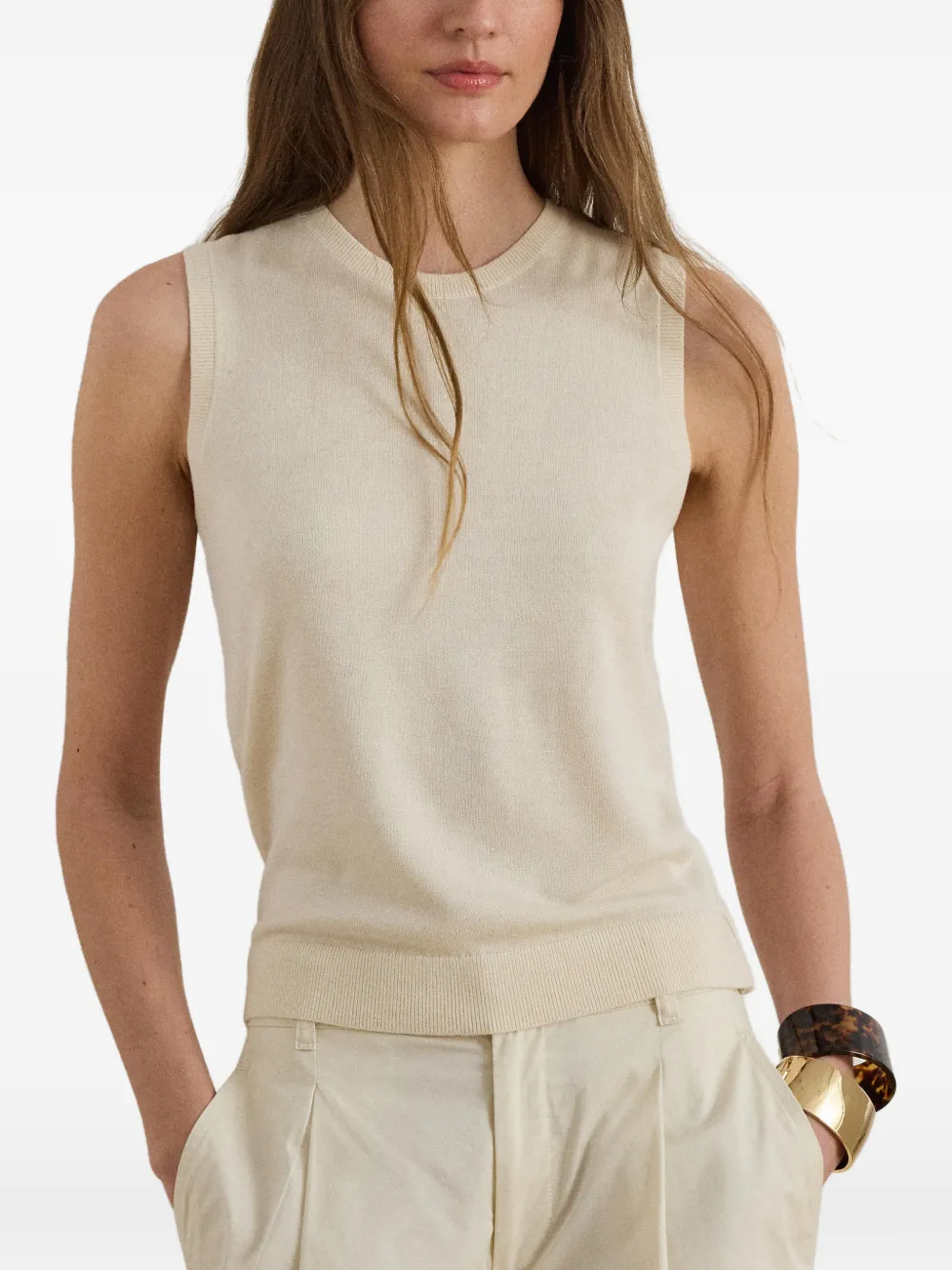 Lauren Ralph Lauren Ribgebreide tanktop Beige