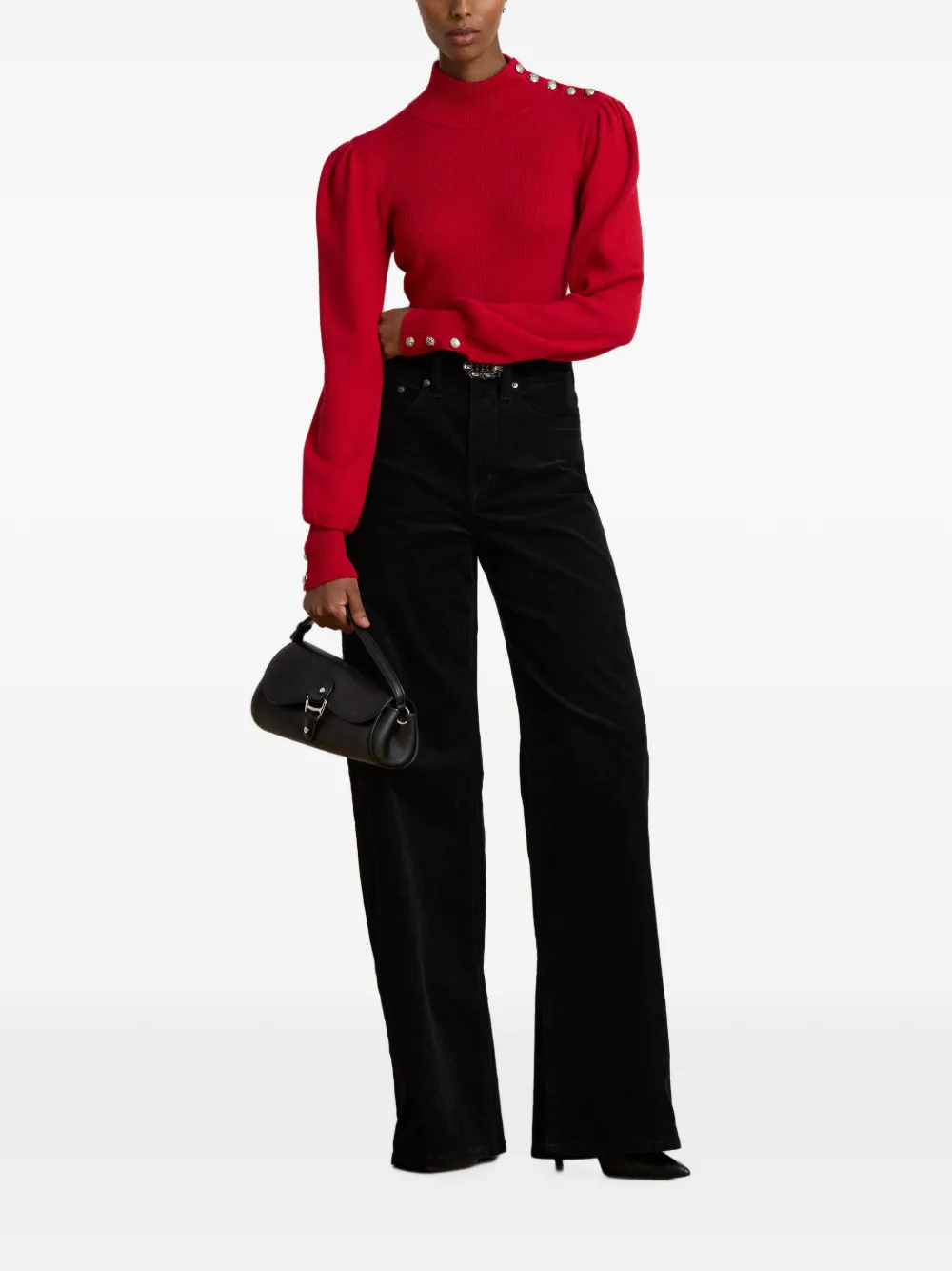 Lauren Ralph Lauren Ribgebreide trui met knoopafwerking Rood