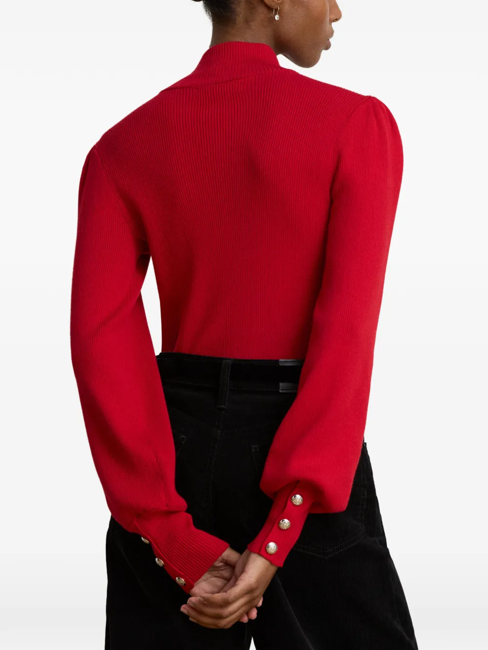 Lauren Ralph Lauren Ribgebreide trui met knoopafwerking Rood