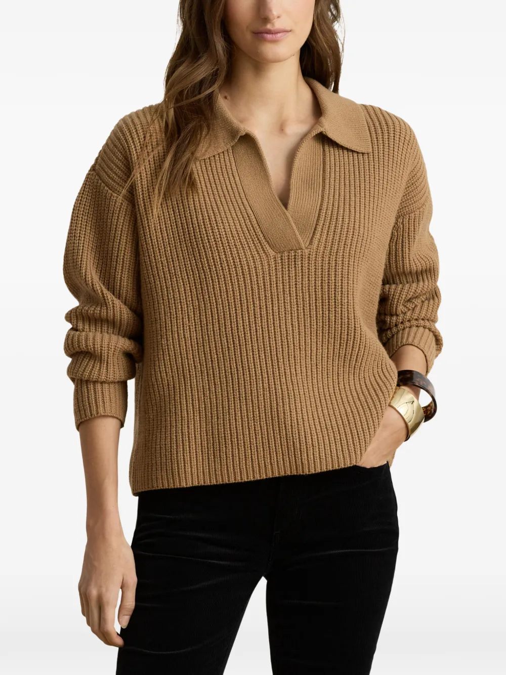 Lauren Ralph Lauren Geribbelde trui met kraag Bruin