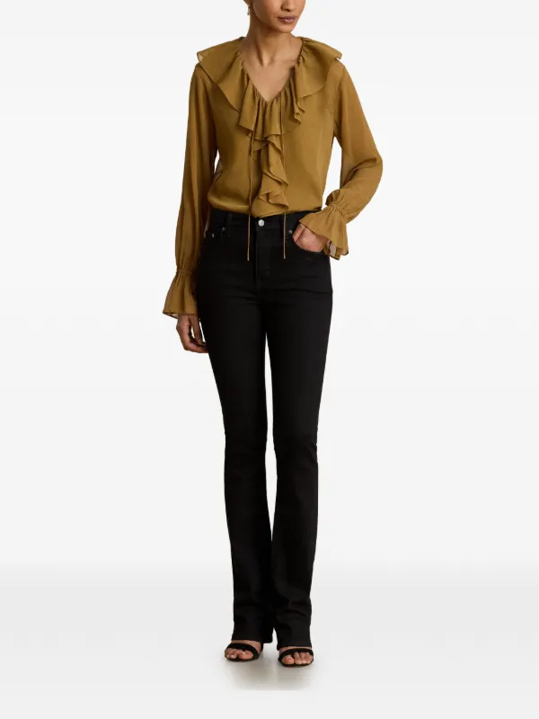 Lauren Ralph Lauren ruffle-trim Crinkle Blouse | Brown | FARFETCH