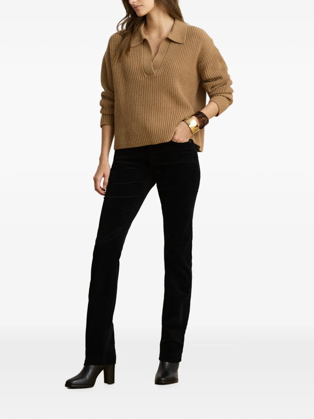 Lauren Ralph Lauren Ribfluwelen broek met riemlussen Zwart