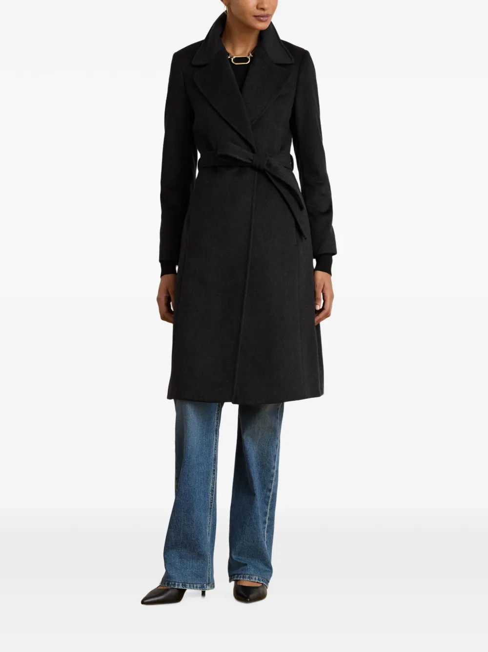 Lauren Ralph Lauren Jas met ceintuur en enkele rij knopen Grijs