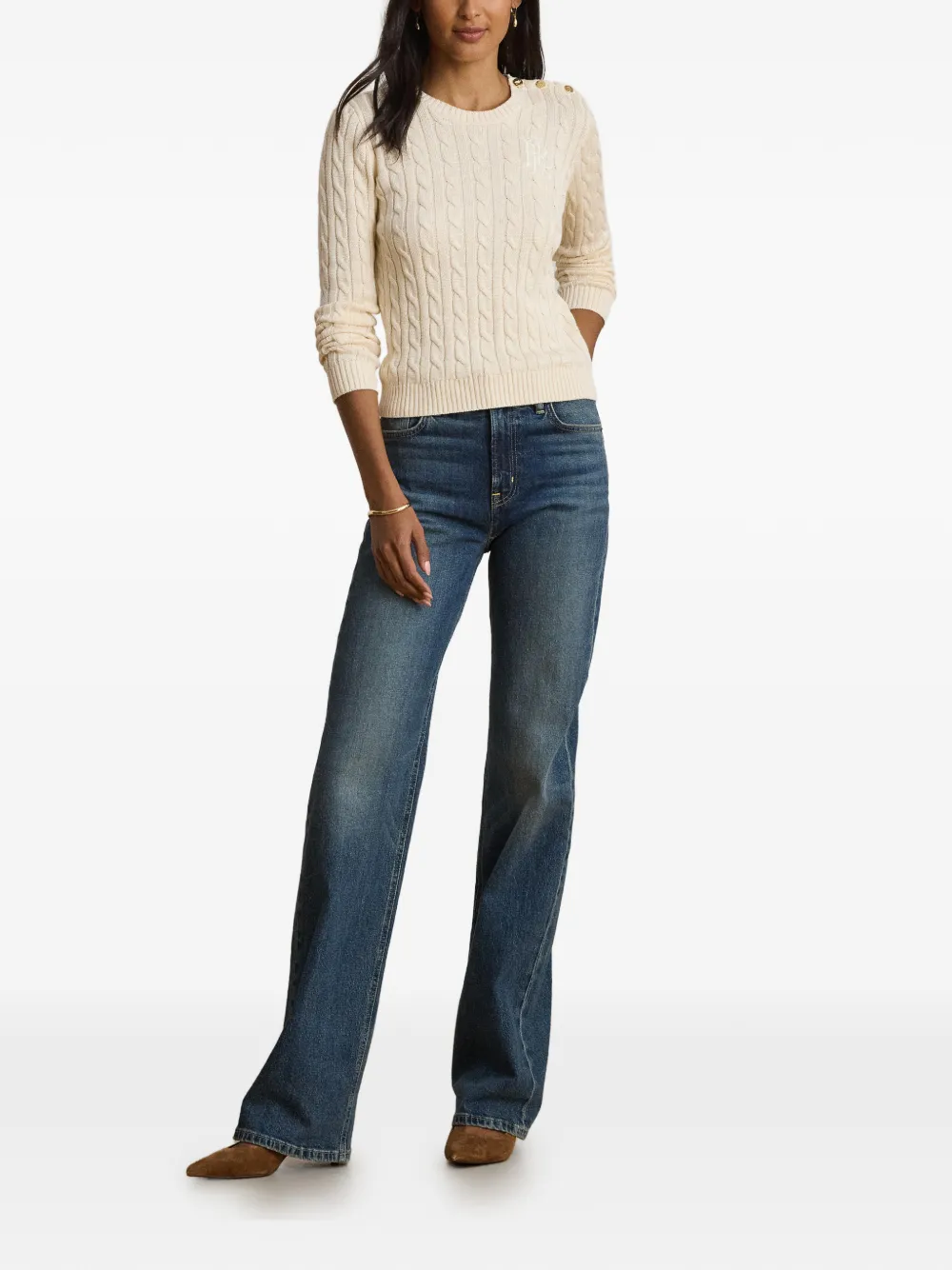 Lauren Ralph Lauren Kabelgebreide trui met knoopdetail Beige
