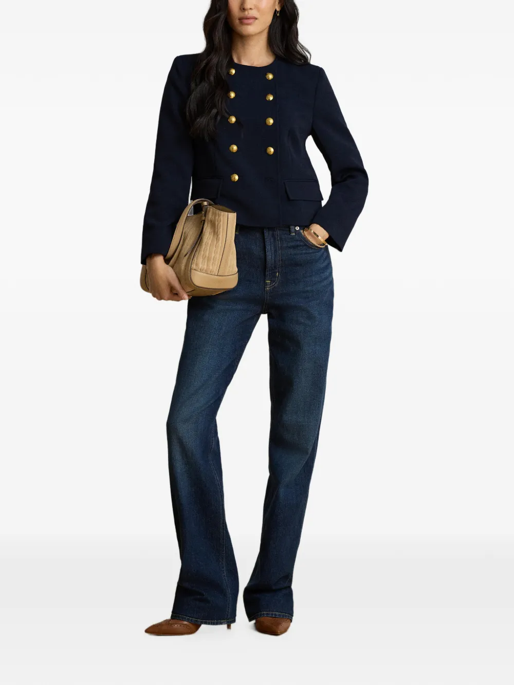 Lauren Ralph Lauren Sablé crepe jack met dubbele rij knopen Blauw
