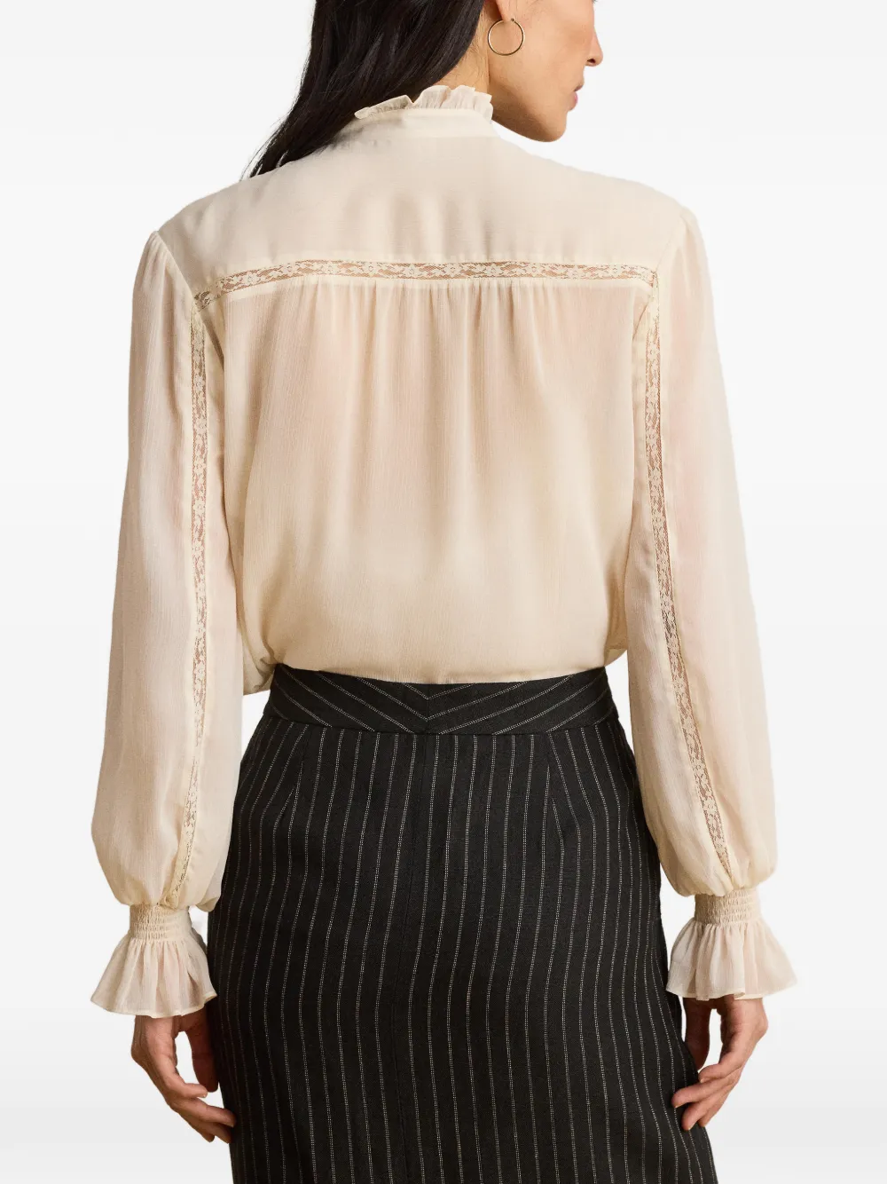 Lauren Ralph Lauren Blouse met kanten afwerking Beige