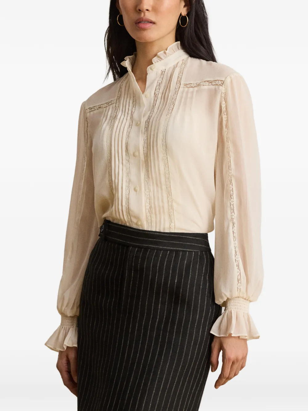 Lauren Ralph Lauren Blouse met kanten afwerking Beige