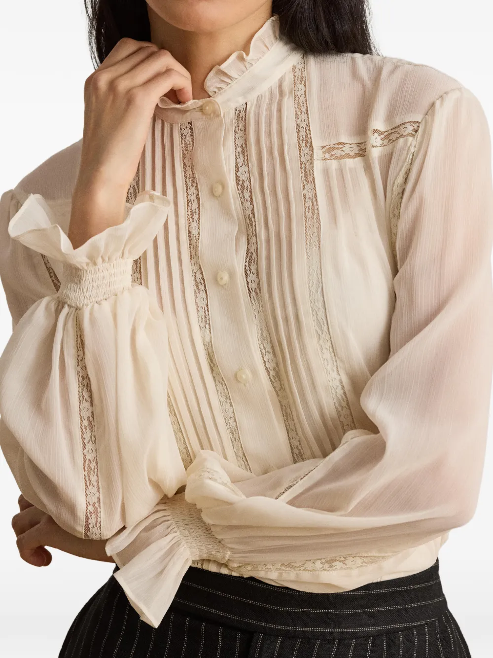 Lauren Ralph Lauren Blouse met kanten afwerking Beige
