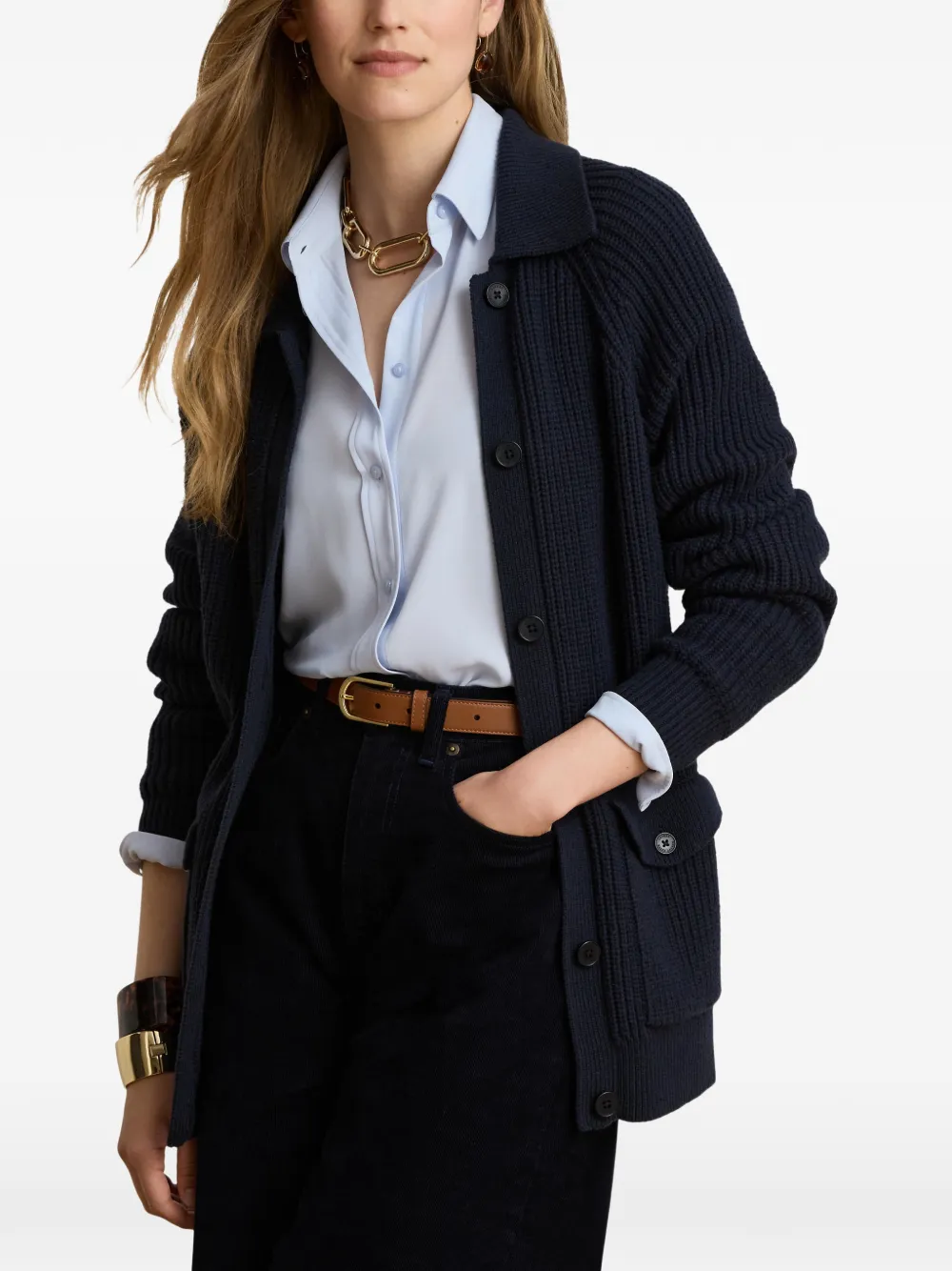 Lauren Ralph Lauren Ribgebreid vest met klepzak Blauw