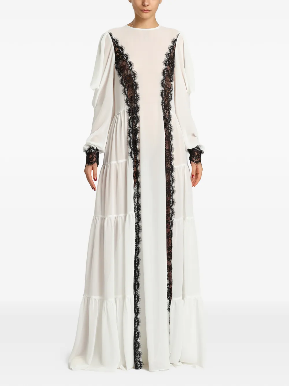 MIAU by Clara Rotescu Maren lace-trimmed tiered gown - Weiß