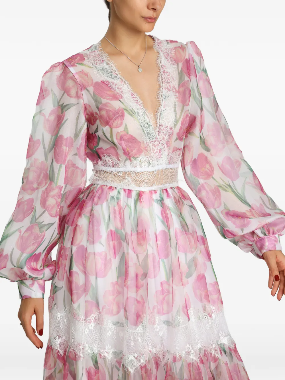 MIAU by Clara Rotescu Eze floral-print lace-trim gown - Rosa