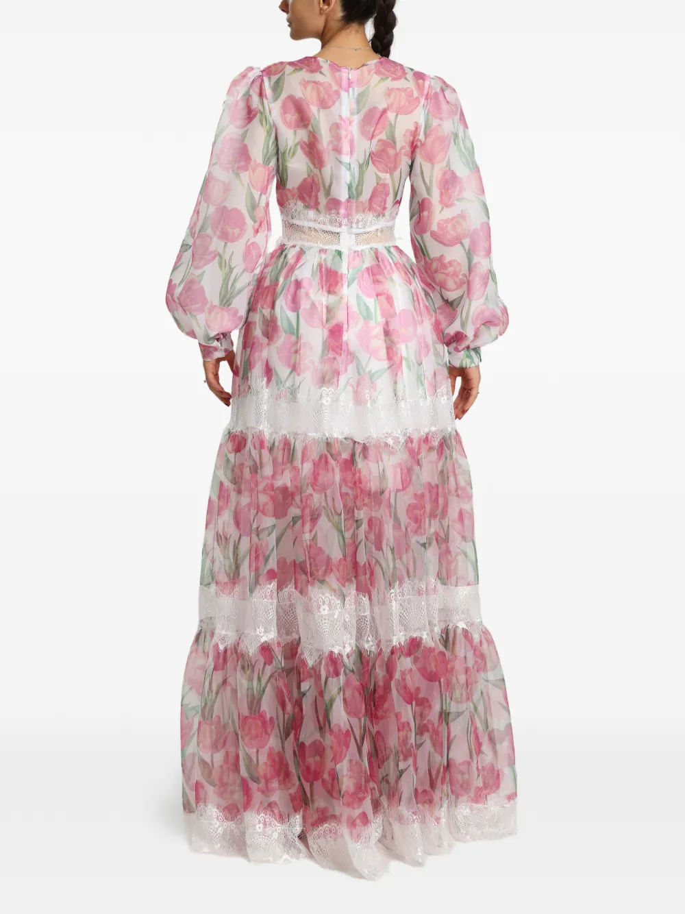 MIAU by Clara Rotescu Eze avondjurk met bloemenprint en kant Roze