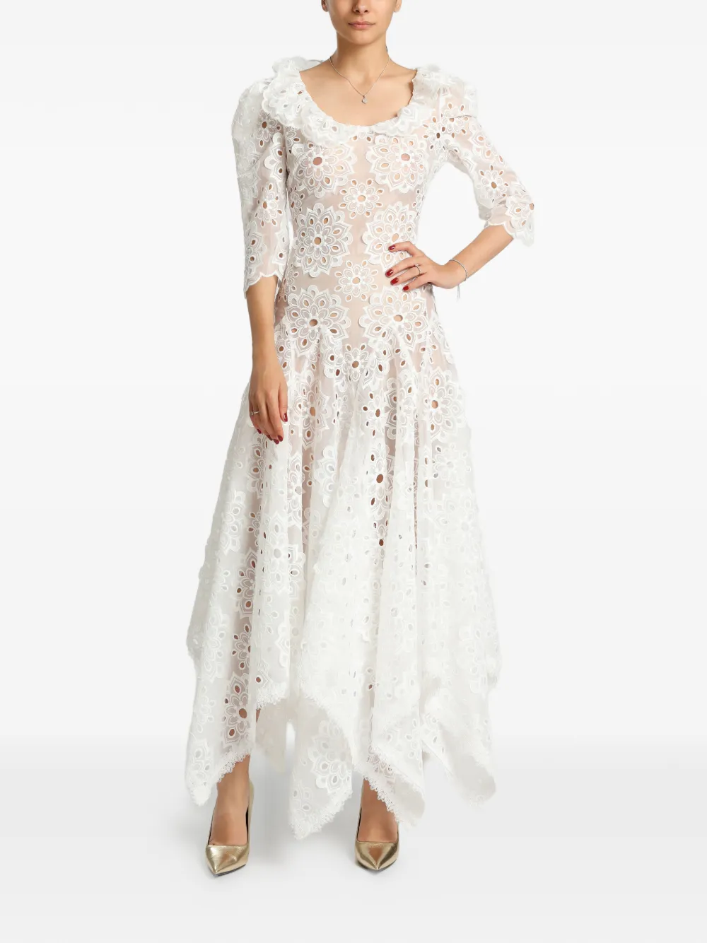 MIAU by Clara Rotescu Mikaela broderie-anglaise maxi dress - Bianco