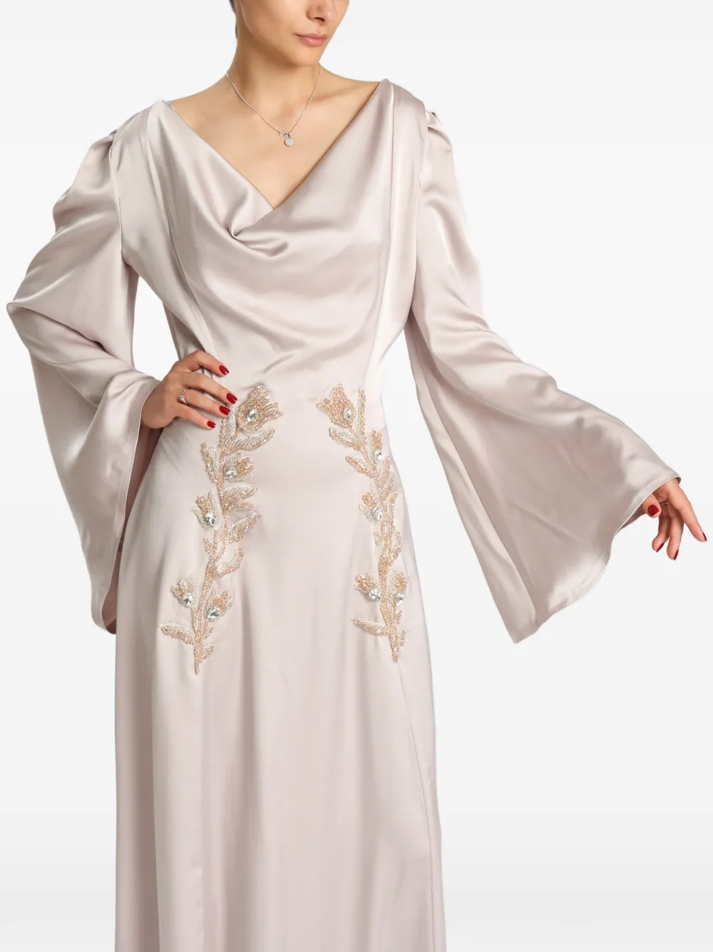MIAU by Clara Rotescu Esel bead-embellished cowl-neck gown - Violett