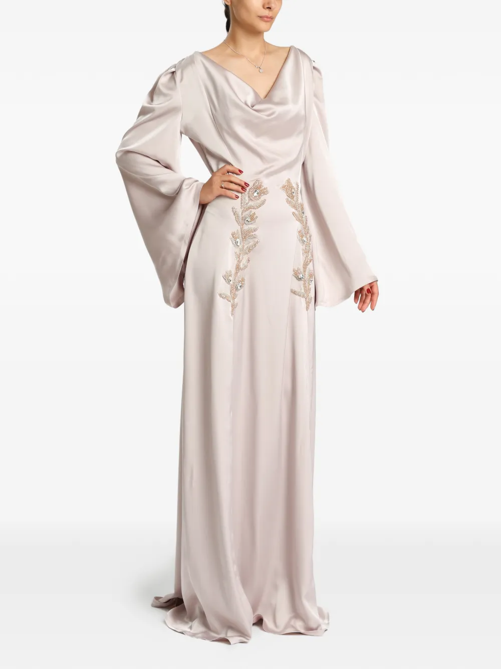 MIAU by Clara Rotescu Esel bead-embellished cowl-neck gown - Violett