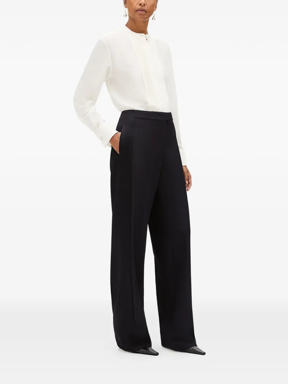 Another Tomorrow Satin-stripe Tuxedo Trousers in Black, view 4