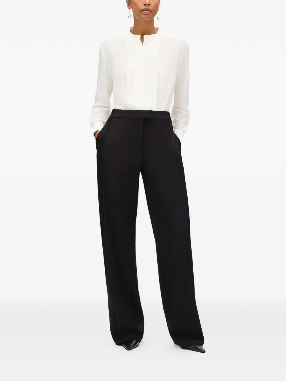 Another Tomorrow Satin-stripe Tuxedo Trousers in Black, view 3