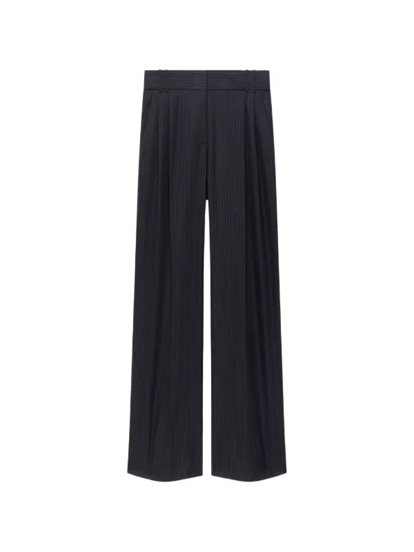 Another Tomorrow Pinstripe Pleated Trousers in Blue