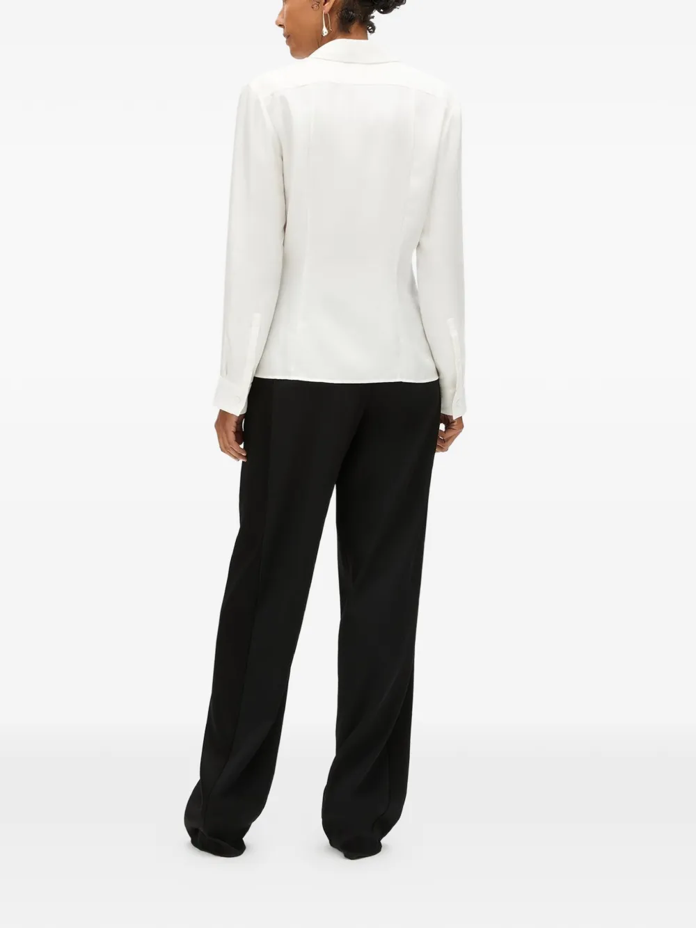 Another Tomorrow Getailleerde zijden blouse Wit