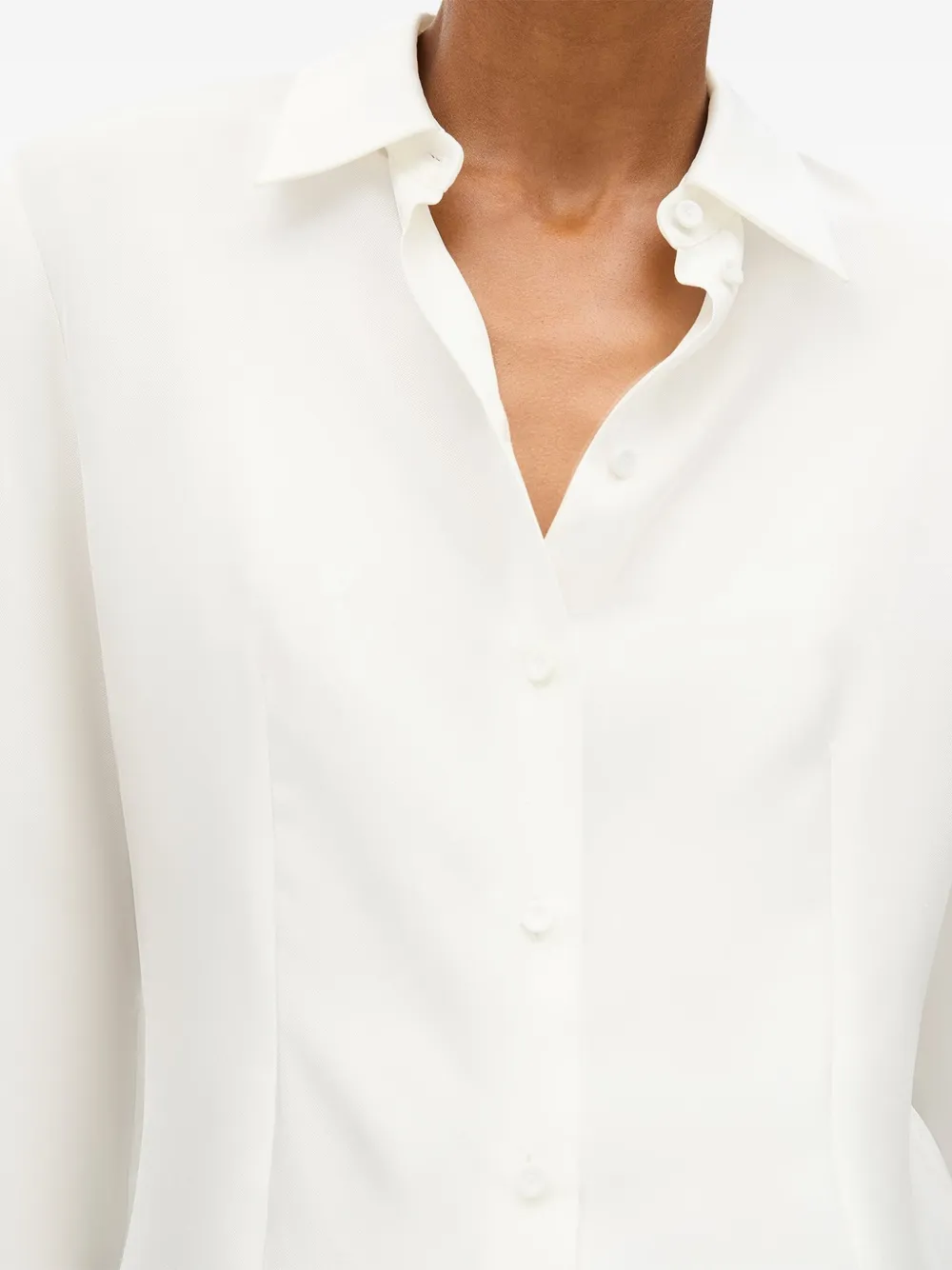 Another Tomorrow Getailleerde zijden blouse Wit
