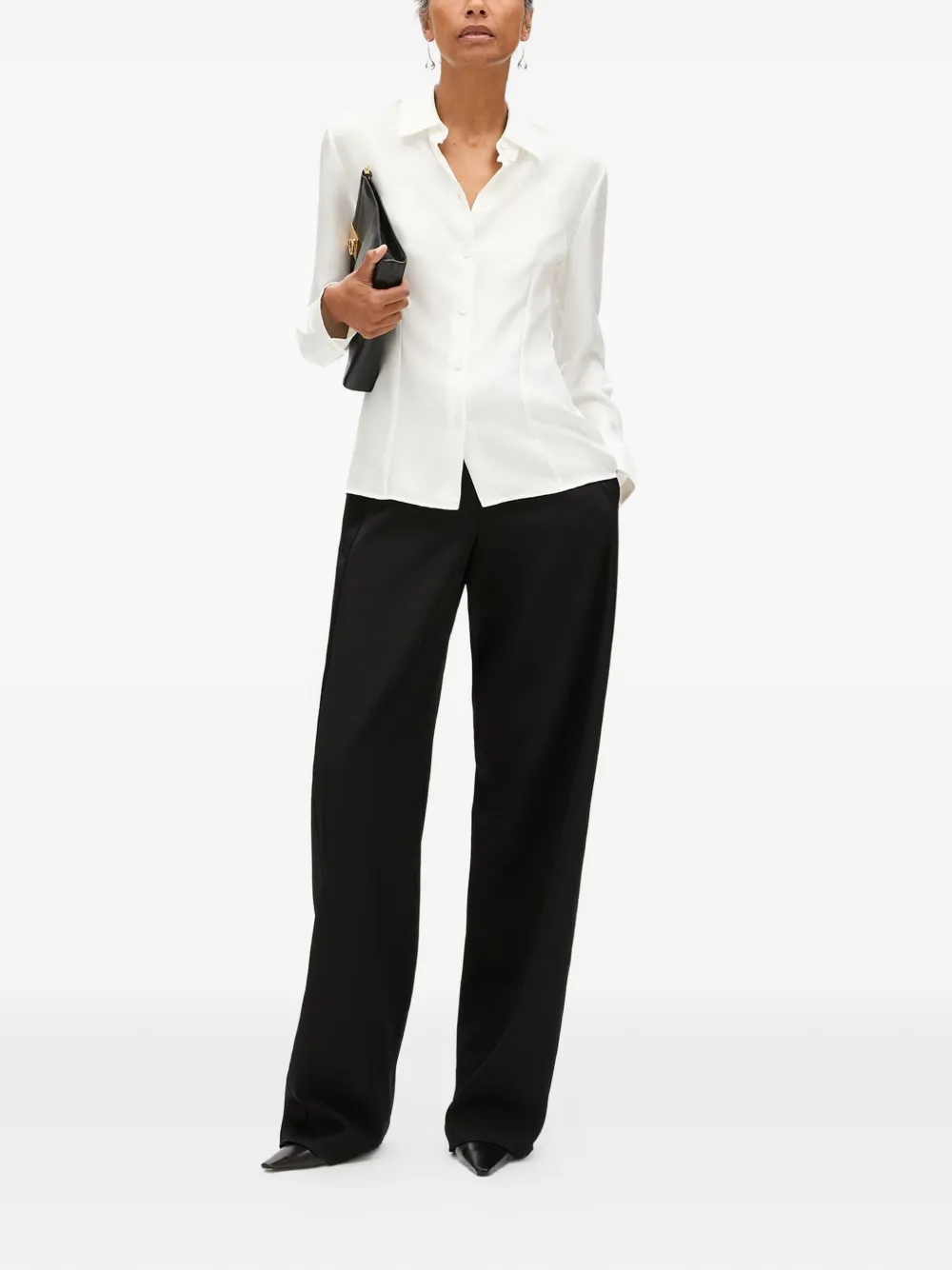  Another Tomorrow Blusa Ajustada De Seda - Blanco 