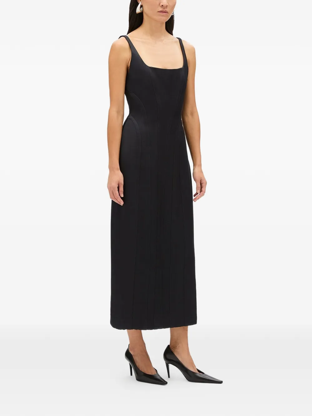Another Tomorrow Jurk met afwerking en stiksel Zwart