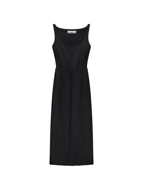 Another Tomorrow Contour-seamed Topstitched Dress in Black
