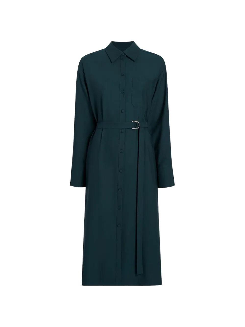 Another Tomorrow Midi Belted Merino Wool Shirt Dress In Multi