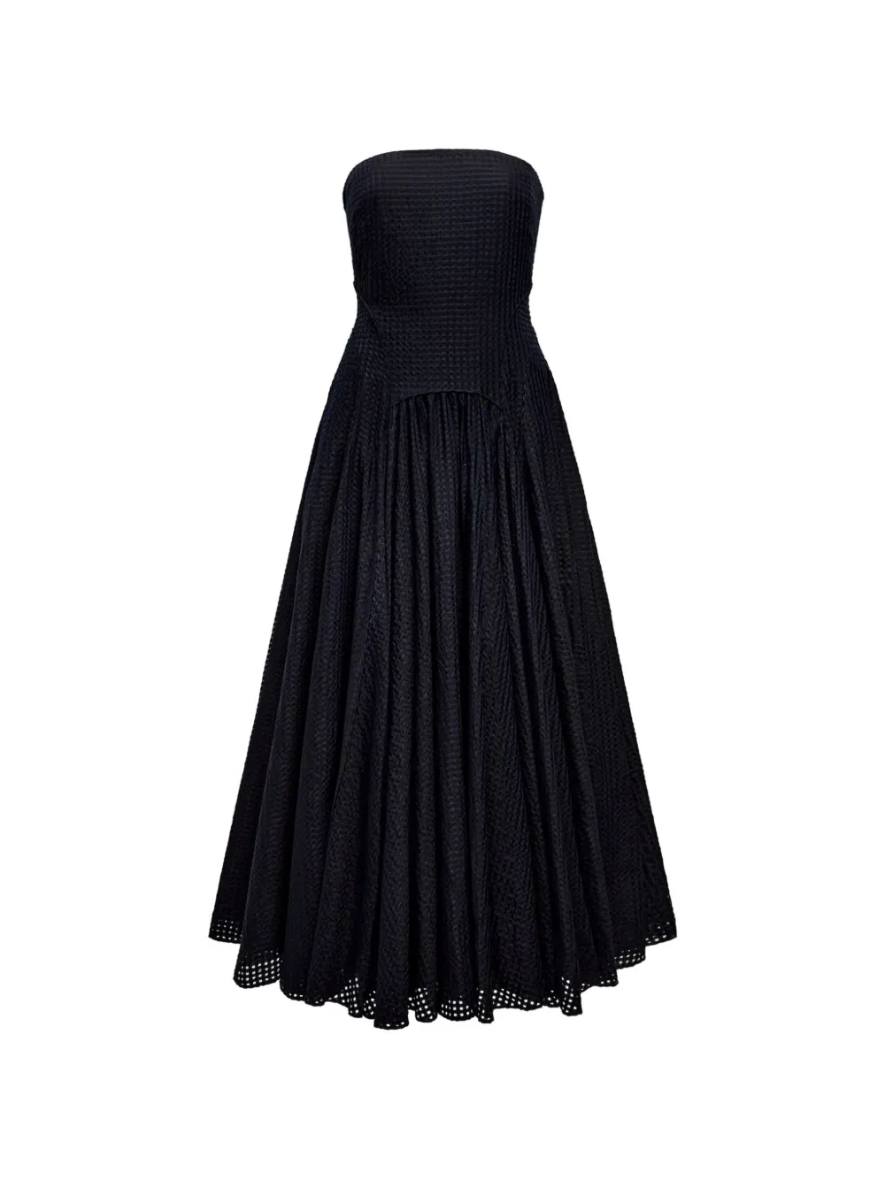 Another Tomorrow gingham-check strapless dress