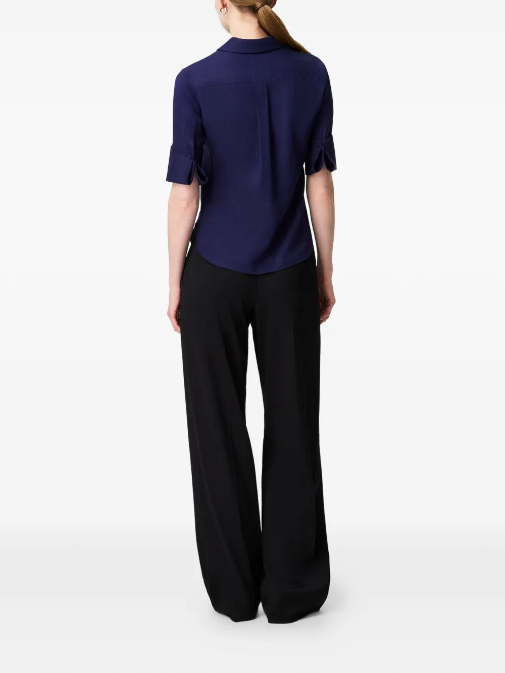 Another Tomorrow French cuff linnen blouse Blauw