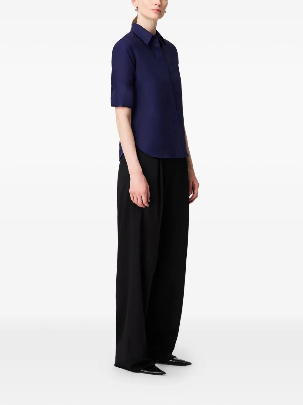  Another Tomorrow Blusa Con Puños Franceses - Azul 