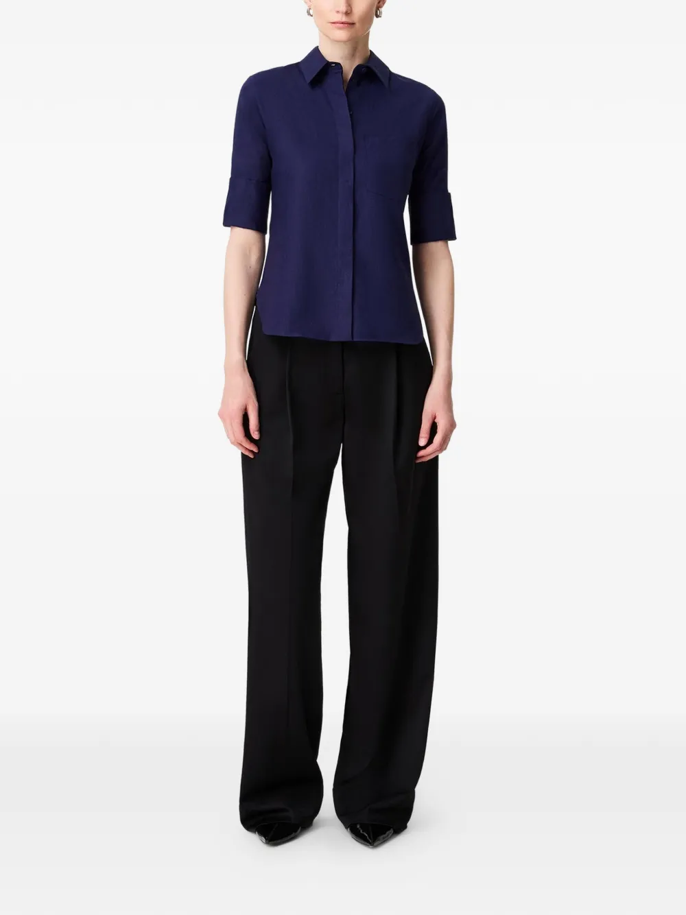  Another Tomorrow Blusa Con Puños Franceses - Azul 